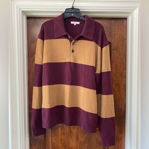 Madewell Men’s Rugby-Stripe Sweater Polo Shirt in SoftWool Sz M
